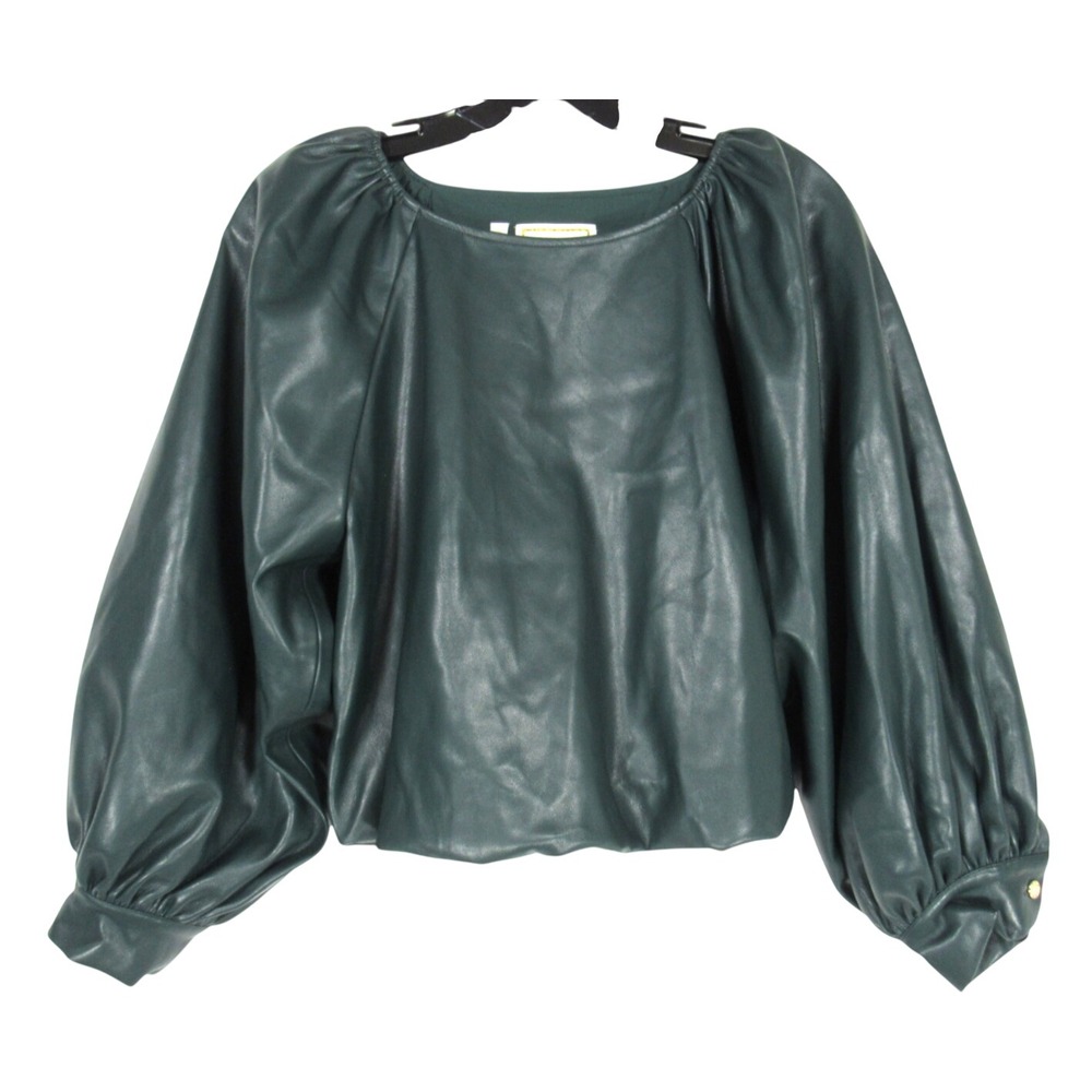 EMILY McCARTHY Green VEGAN LEATHER Balloon Sleeve POPPY CROPPED Bubble Top XS